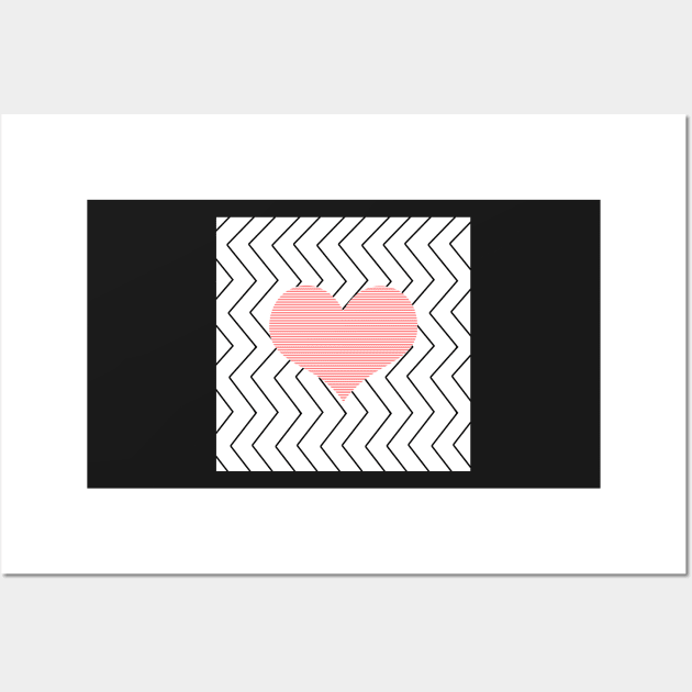 Abstract geometric pattern - heart - zigzag - black and pink. Wall Art by kerens